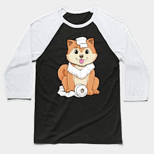 Dog puppy with Roll of Toilet paper Baseball T-Shirt